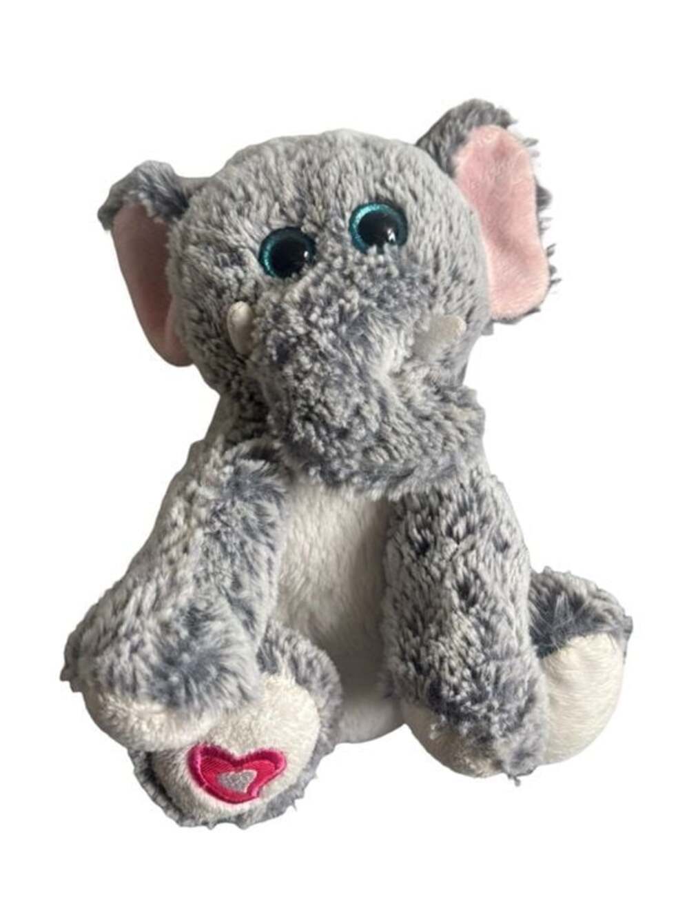 Kellytoy Gray Elephant Plush Blue Eyes Heart Foot Stuffed Animal 9”